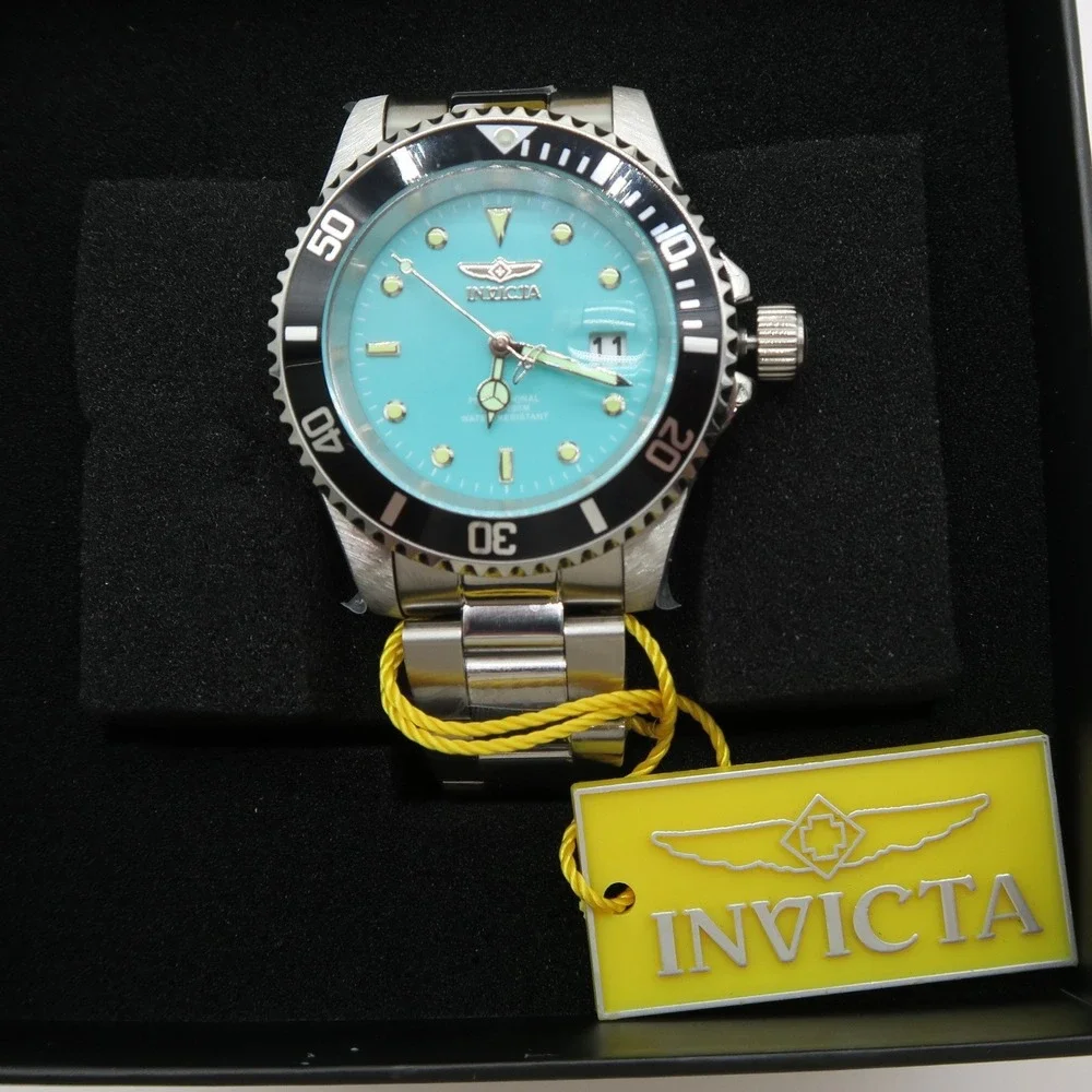 Invicta Pro Diver Aurenova 40mm Turquoise Dial Stainless Steel Watch Black Bezel